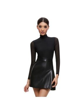 ALICE + OLIVIA Chara Long Sleeve Mesh & Faux Leather
Mini Dress Size 0